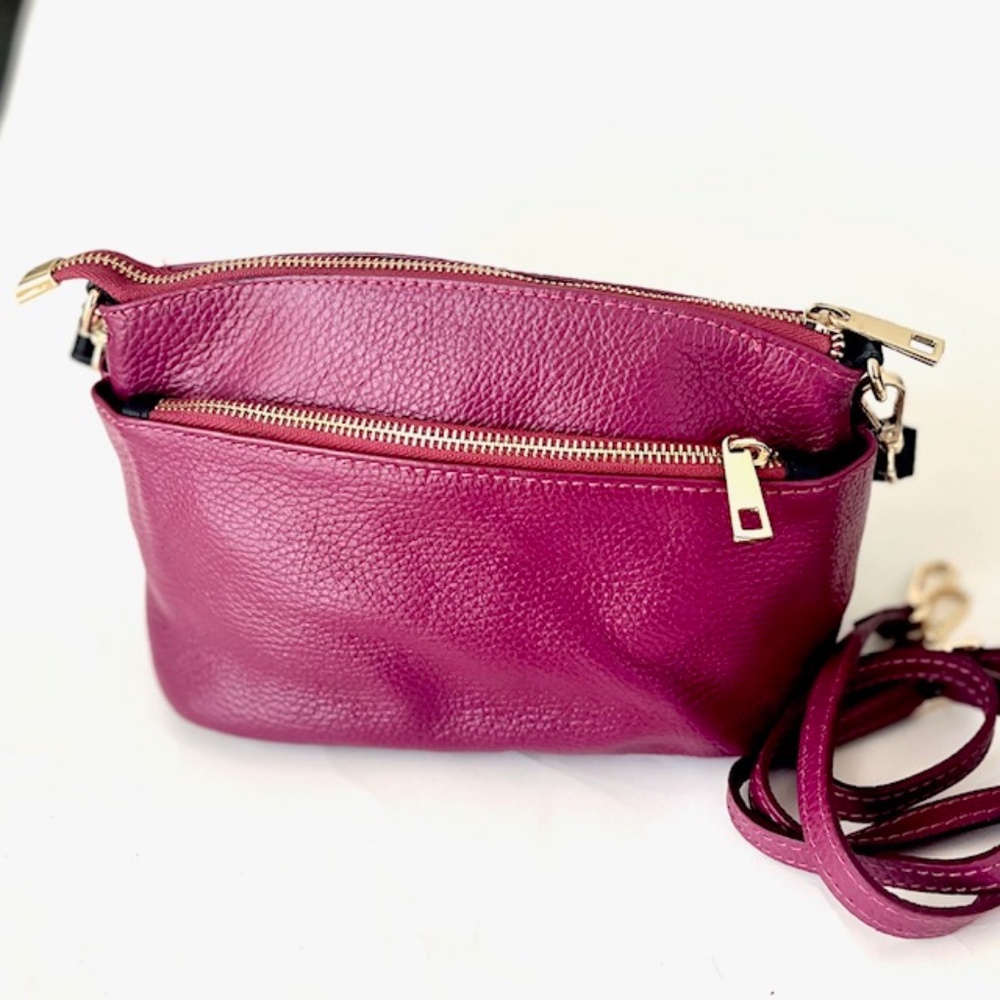 Divina Firenze Italian Leather Shoulder Crossbody Purse Purple - Picture 2 of 5